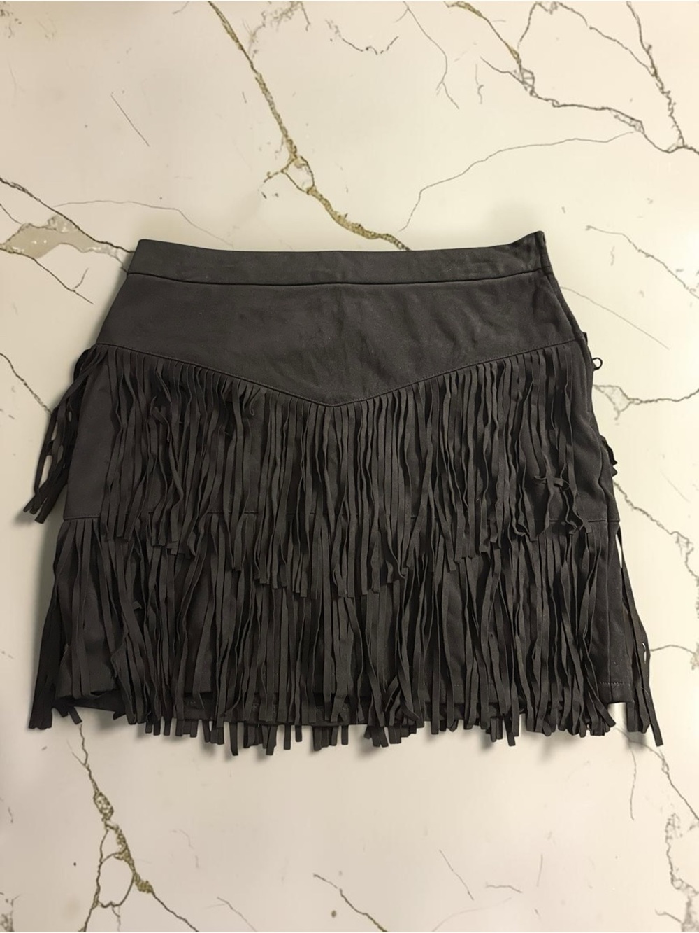 ALYA by Francesca’s Black Faux Suede Fringe Mini Skirt Western Cowgirl SZ Large - Picture 5 of 6